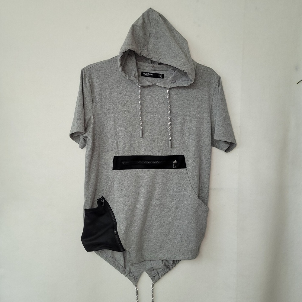 Hudson Outerwear Men Heather Gray Short Sleeve Fishtail Hoodie Size M Streetwear